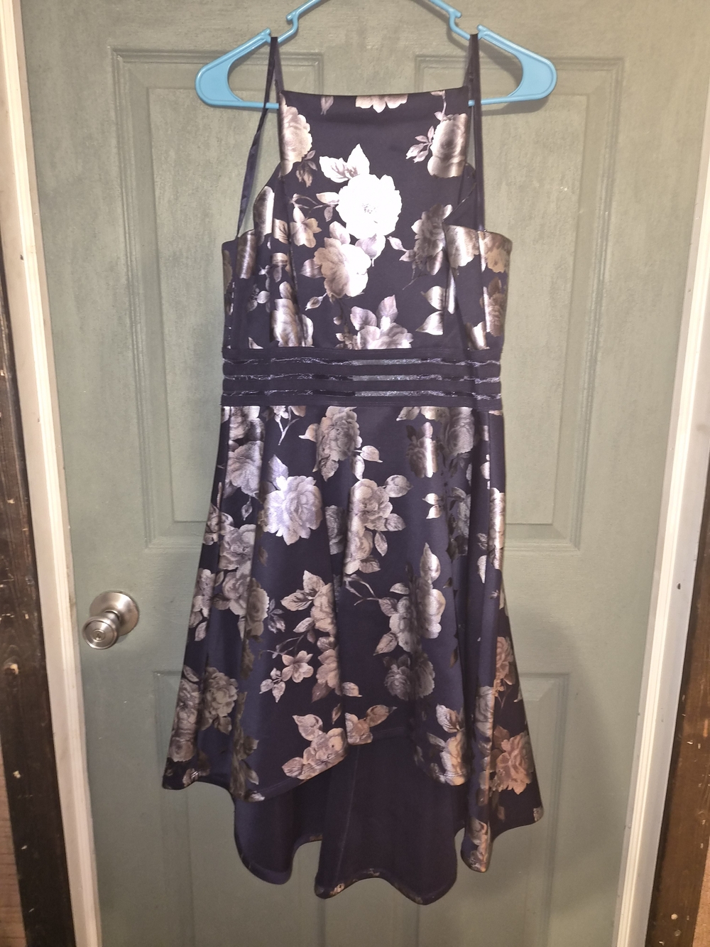 City Studio Navy/Purple Floral Metallic High-Low Dress